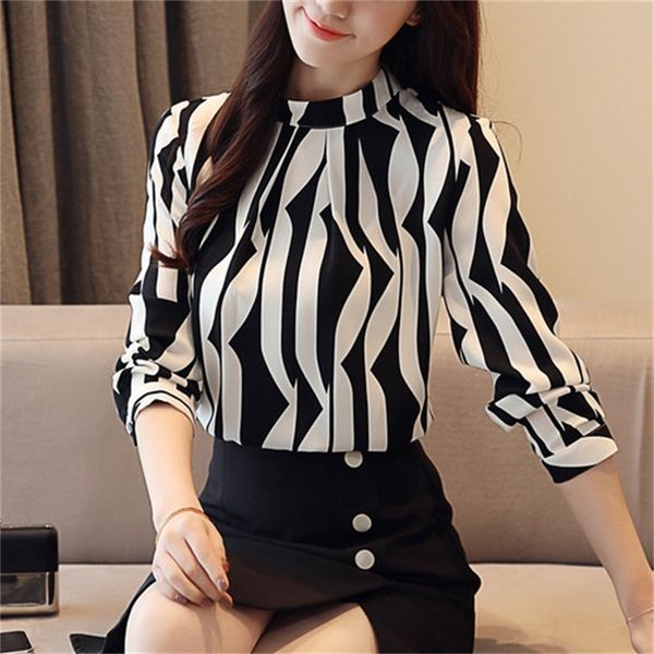 

2021 new fashion arrived new long sleeve printed feminine turtleneck fine tuning blouse lady 5gbw, White