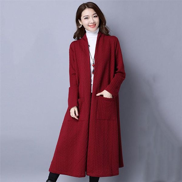 

2021 new spring autumn long loose knitted cardigan coat women female oversized casual cardigans pull outerwear trench coats xa77, White