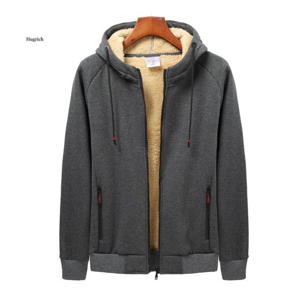 

winter thicken hooded cotton winter new plus cashmere men's casual lamb cashmere plus size hoodie plush coat -8xl streetwear, Black