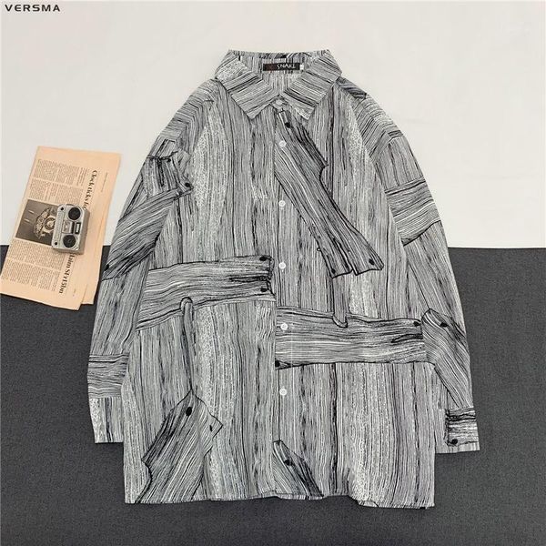 

versma korean fashion harajuku vintage graffiti print shirt men women blouse summer long sleeve hawaiian shirt men dropshipping1, White;black