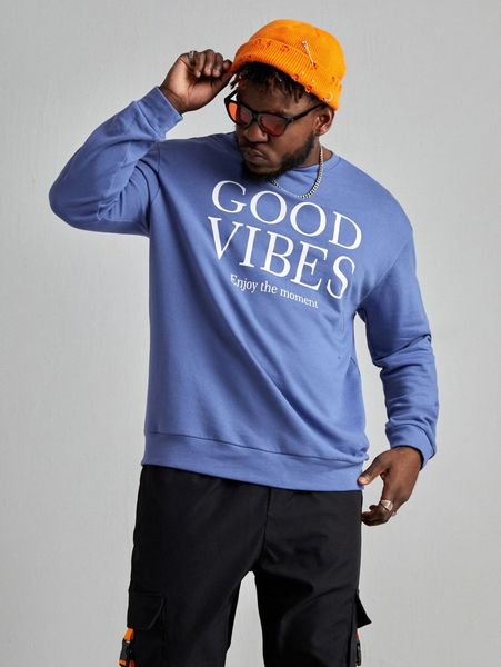 

extended sizes men slogan graphic pullover i2pd#, Black