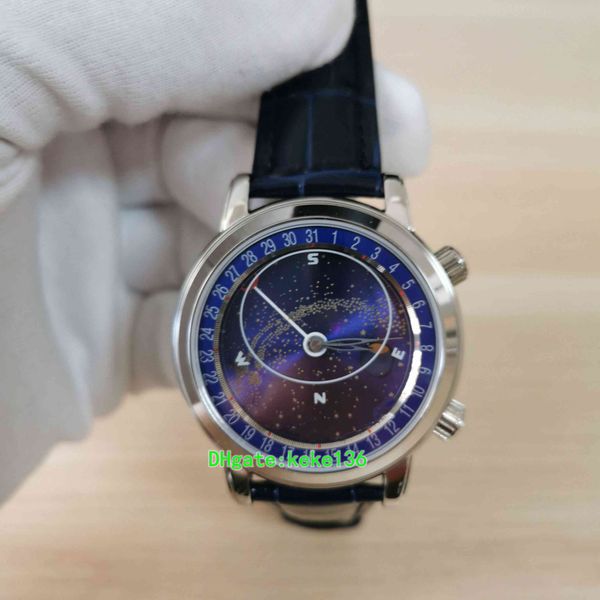 Super Quality Men Watch 6102P-001 44 мм Синяя планета набора аллигатор кожаный ремешок Cal.240 Lu CL C Движение механические прозрачные автоматические мужские часы наручные часы