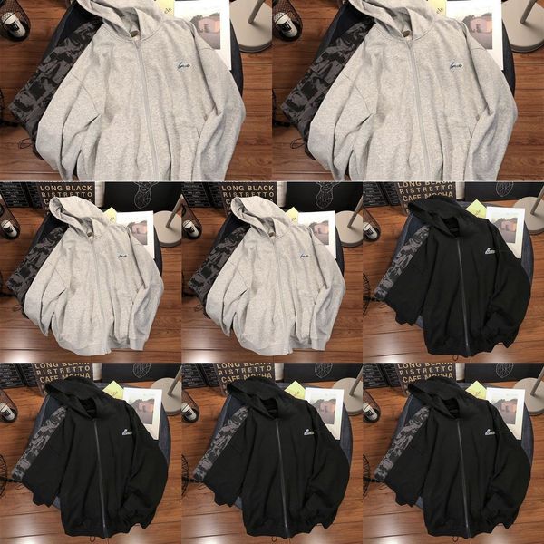 

autumn korean edition coat coatversatile pure color embroidered sports cardigan sweater for boys and students trend hooded loose casual coat, Black