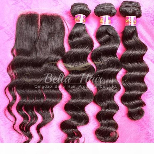 

virgin brazilian hair bundles with closure loose deep wave wavy human hair extensions dyeable black hair weft with middle part closure