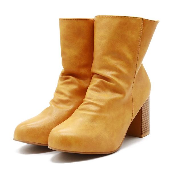 

female plus size martin boots pu leather solid color fashion ladies ankle boots med heel slip on shoes, Black