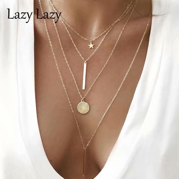 

women's vintage coin necklaces shell star pendant necklace bohemian multilayer gold moon choker necklace party jewelry gifts, Silver