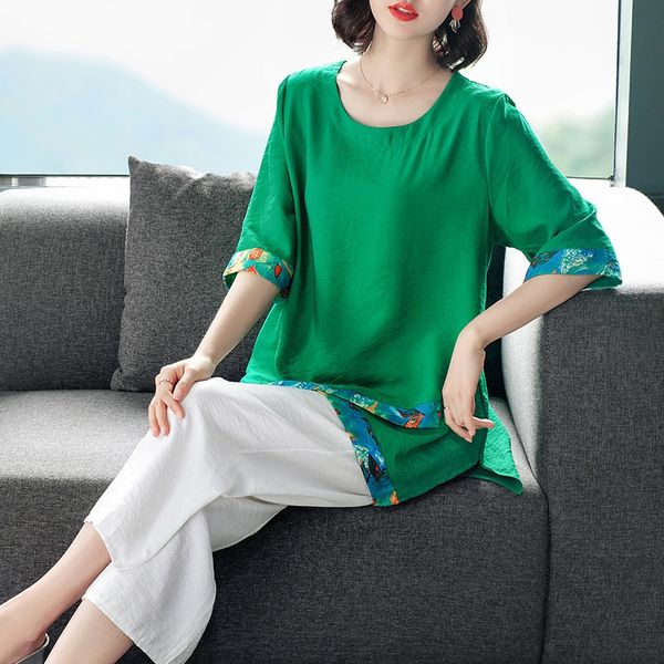 

large size suit 2020 summer new cross-end fashion round neck pulloverwide leg pants pullover pullover loose wide leg pants two-piece sui, Gray