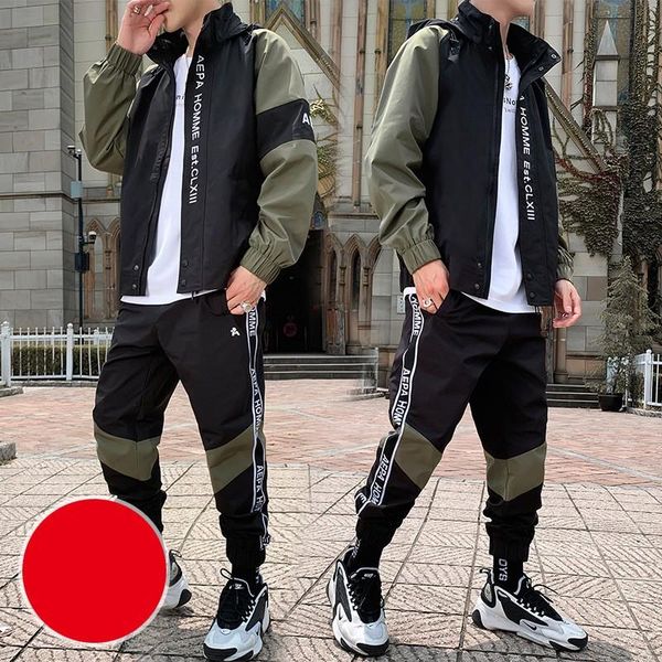 

tracksuit set men's spring autumn workwear sporting suit hooded jacket+pants hip hop patchwork 2pcs sweatsuit for men clothing, Gray