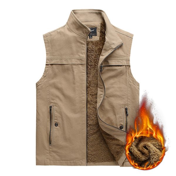 

middle aged and old men's outdoor leisure in winter stand collar plush coat vest warm entity store y, Black;white