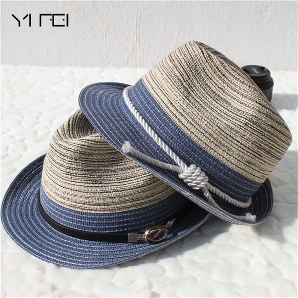Classico Twist Rope Cintura Panama Jazz Cappello da spiaggia per donna Uomo chapeau de paille Maschio Femmina Colore sfumato Cappello di paglia Jazz Y200730