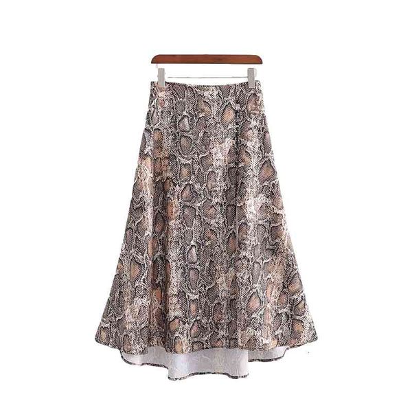 

skirts vintage woman snake print side slit 2021 spring autumn fashion ladies a-line female elegant soft botton yvlq, Black