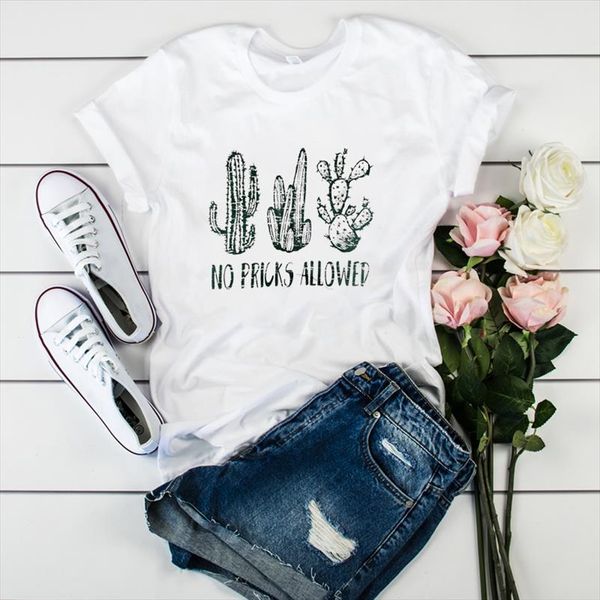 

women graphic t shirt female print lots of cactus letters ladies casual camisas mujer womens tumblr korean t tee shirt, White