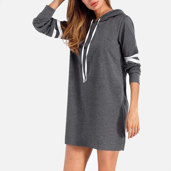 

2020 autumn winter women hoodie dresses sportswear long sweatshirt pullover dress girl casual fashion long sleeve clothes, Black