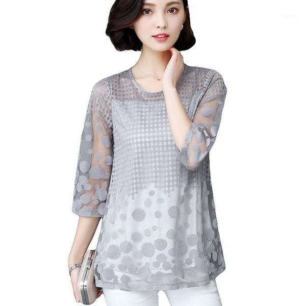 

womens blouse shirt spring summer fashion elegant lace and blouses plus size new loose 3/4 sleeve women new1, White