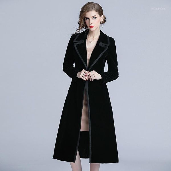 

women's trench coats spring winter 2021 black velvet coat ladies long a line warm windbreaker women singer breasted office work jackets, Tan;black