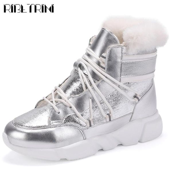 

ribetrini 36-40 new winter ladies 2020 fashion flat with ankle shoes woman shoes lace boots casual soft warm fur boots women, Black