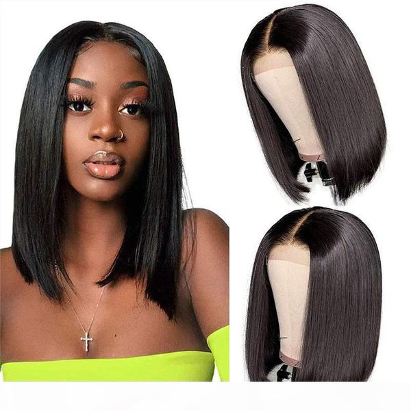 

silky straight bob 13x4 lace front wig lace human hair natural color pre plucked natural hairline with baby hair for black women, Black;brown