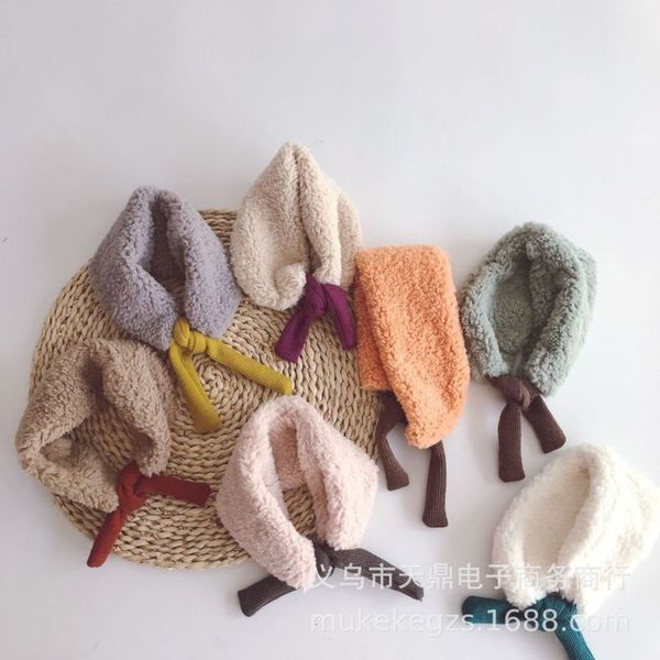 

south korea's same lovely plush warm baby scarf, neck, soft stitching knitted children's and earmuffs, Red;brown