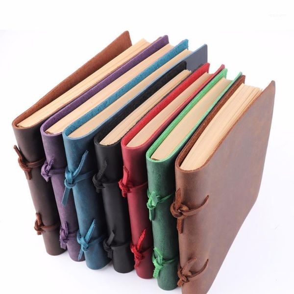

notepads handmade rustic genuine leather notebook craft paper crazy horse diary journals vintage memo notepad1, Purple;pink