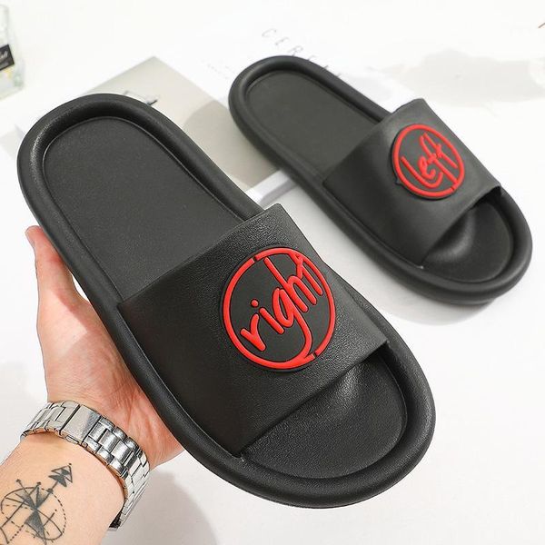 

slippers men summer beach flip flops simple eva women fashion non-slip soft bottom letter couple sandals slides man shoes1, Black