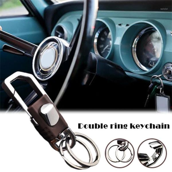 

original car keychain stainless steel boutique double ring keychain brown1, Silver