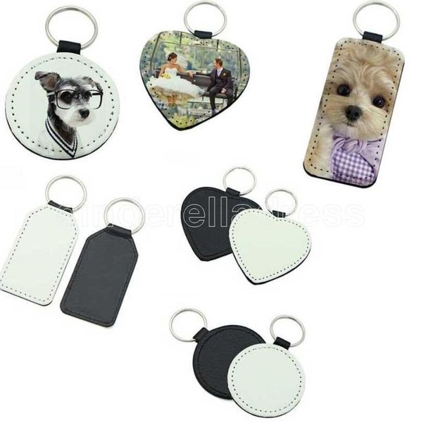

blank sublimation pu leather personalize keychain hand strap for car cell phone heart rectangle round shape key chain charm for customized, Silver