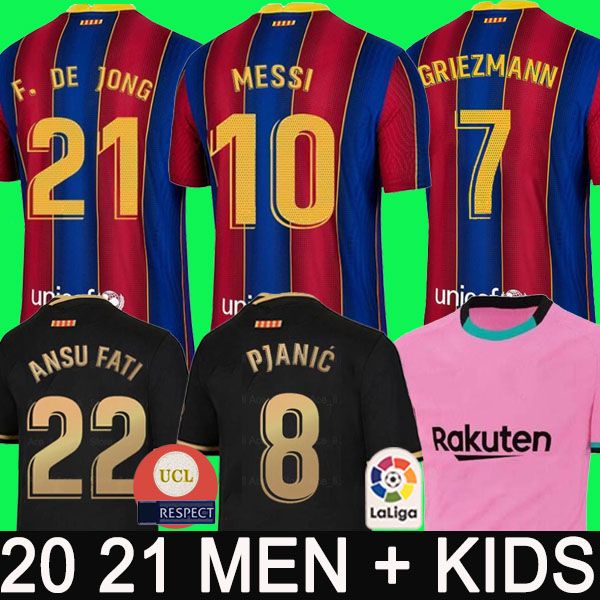 

fc barcelona soccer jersey 20 21 ansu fati 22 messi griezmann coutinho pjanic maillots de football shirts men kids kit camisa, Black