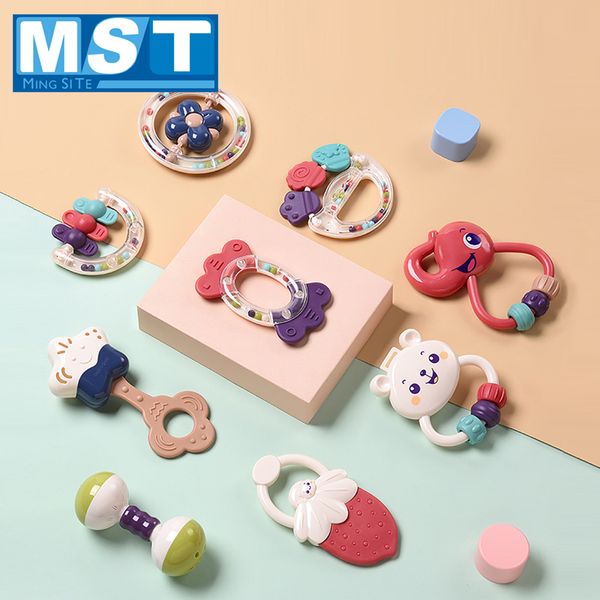 Bebê chocalhos aperto de mão Teether brinquedo para 0 ~ 24 meses recém-nascido dos desenhos animados animais agitando Bell Handbell chocalho bebê brinquedos presentes lj201124