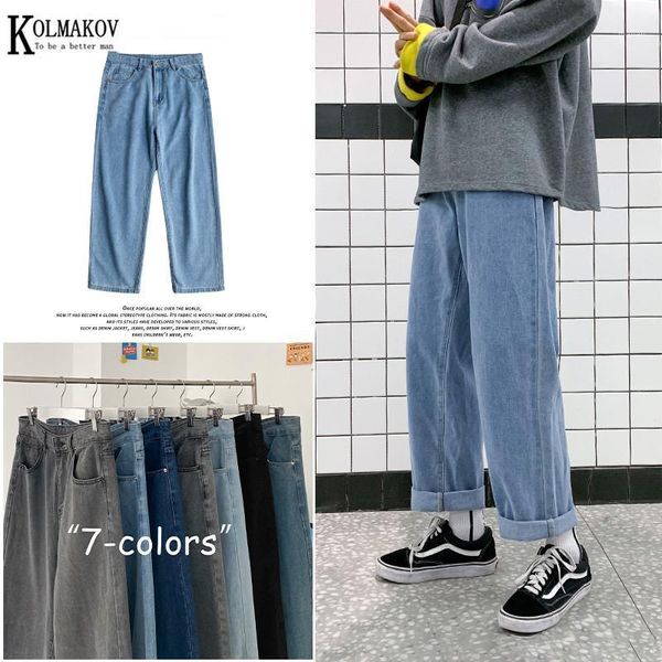 

men's jeans kolmakov korean solid men straight casual denim trousers skateboard pants male 7 color size -3xl1, Blue