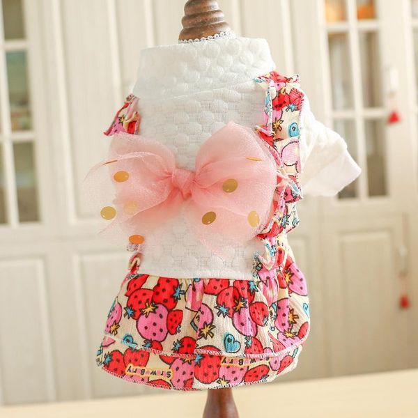 

petcircle pet clothes teddy pomeranian small dog spring and autumn dress skirt bow princess strawberry dress1