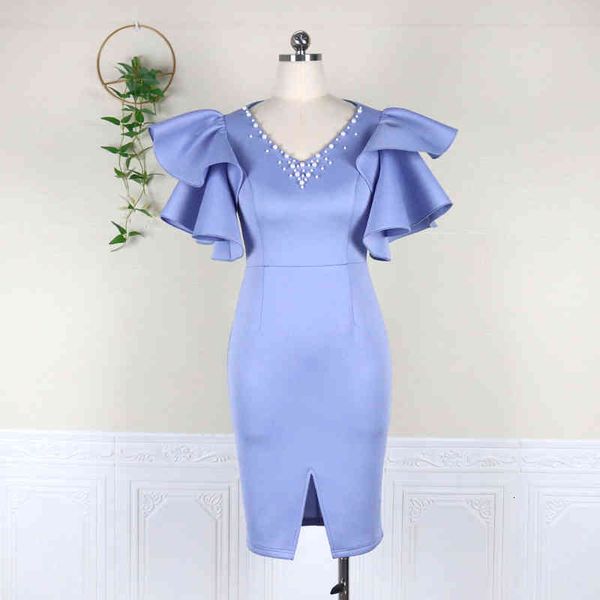 

casual dresses women party v neck ruffles sleeves beading slit bodycon package hip elegant celebrate evening night date out robes 4eao, Black;gray