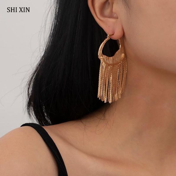 

shixin egirl geometry drop earrings with metal tassel earrings for women 2020 fashion fringe hanging statement jewelry, Silver