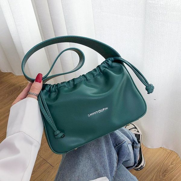 

leather shoulder bags for women 2020 casual drawstring crossbody bag solid color women bag female shoulder purse c1020
