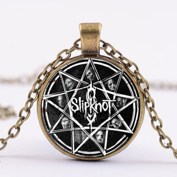 

latest rock band slipknot necklace slipknot badge steampunk glass cabochon pendant men women fans hip hop fashion jewelry, Silver