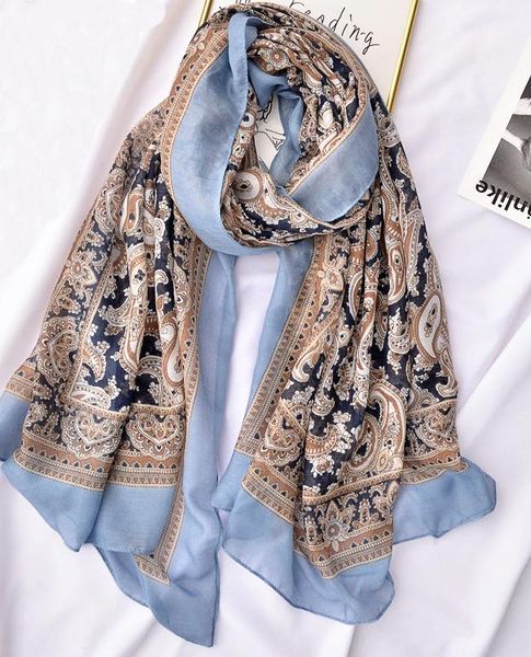 

2020 мода paisley печати кисточка шарфы шаль длинных женщины мягкого цветочный пляж wrap шарф хиджаб бесплатная доставка, Blue;gray