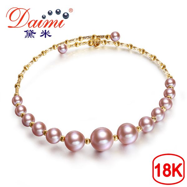 

daimi purple series bangles 3.5-7.5mm elastic pearl bangles 18k gold genuine bangles jewelry g 1028, Black