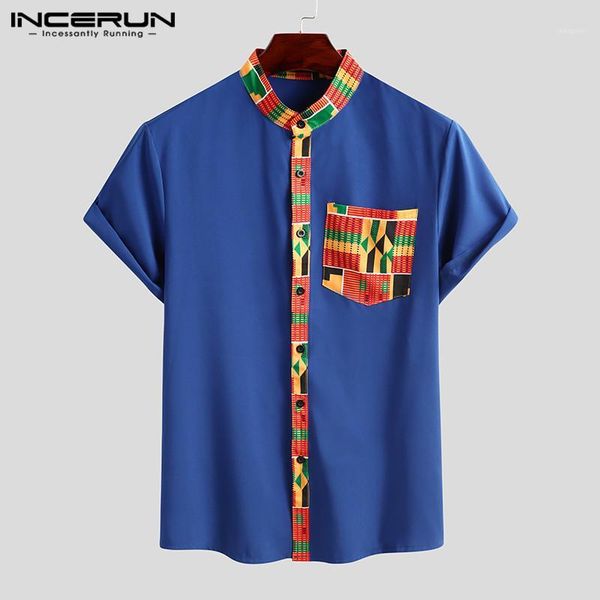 

incerun ethnic style printed shirt men short sleeve african clothes dashiki casual stand collar streetwear mens shirts 20201, White;black