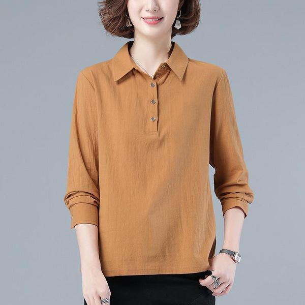 

women's blouses & shirts spring autumn style cotton linen shirt solid color button long sleeve loose casual df3889, White