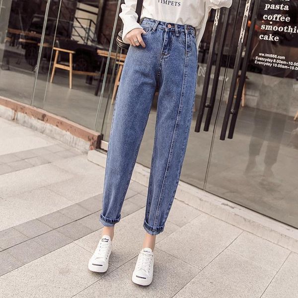 

double crotch zipper jeans for women high waisted boyfriend jeans loose fit casual baggy women ladies denim trousers 20191, Blue