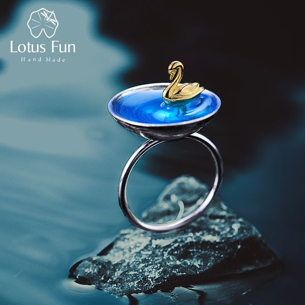 

Lotus Fun Real 925 Sterling Silver Fine Jewelry Natural Creative Handmade Designer Poetic Swan In The Sea Rings for Women Bijoux Y200918