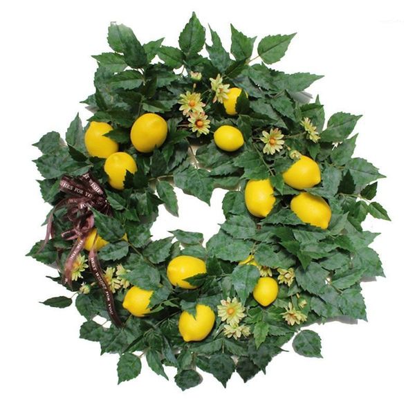 

decorative flowers & wreaths 22 inch spring fruit wreath with artificial lemons and green leaves, door for front wall wedding home decor1