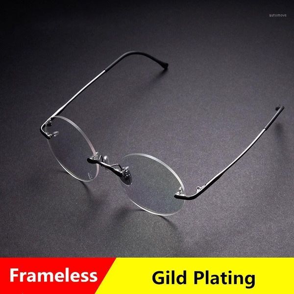 

quality frameless alloy eyeglasses frame for men eyewear gray ip electroplating alloy half rim myopia glasses frames for male1, Black