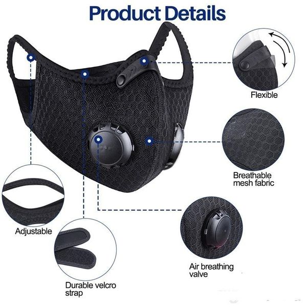 

protective us stock filter activated carbon with pm2.5 anti-pollution sport running training mtb road bike cycling mask 2atc