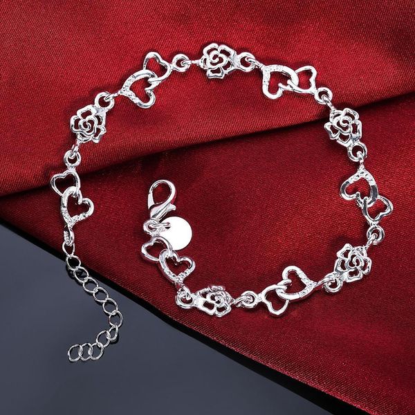

beautiful women bracelet heart lovely flower chain fashion wedding party silver cute lady nice bracelet jewelry lh009 h bbyefa, Black