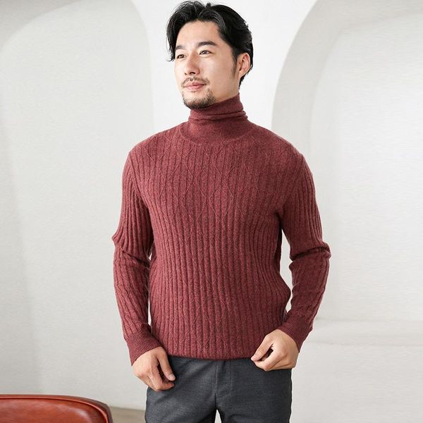 

men's turtleneck pullover twisted sweater youth slim solid color d cashmere sweater, White;black