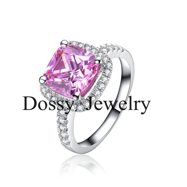 

brand style 1 carat princess cut cushion shape pink sona synthetic diamonds engagement ring a-ok bridal jewelry accessories, Slivery;golden