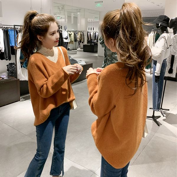 

new bottom in autumn and winter long sleeve dress women's net red lazy wind wool t-shirt