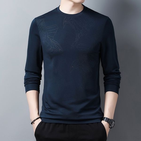 

d6bp9 dongniu 2020 autumn new t-shirt sweater thin men's middle-aged long young flower dark round neck sweater fashionable and sleeve t, Black