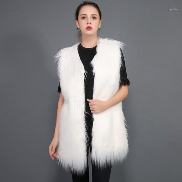 

2020 fluffy long faux fur vest coat women winter fake fur streetwear coat female fashion imitation coats outerwear bnt0291, Black
