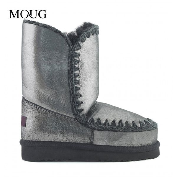 

moug winter fur women snow ankle boots eskimo 24 limited edition sheepskin suture round toe girl's flats ladies shoes 1026, Black